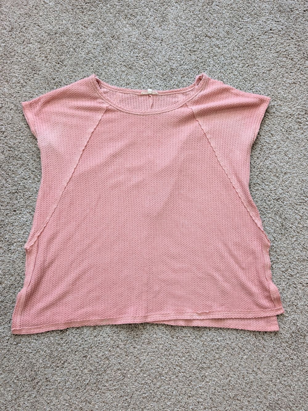 Easel Womens Light Pink Waffle Knit Lightweight Boxy Top Size Small